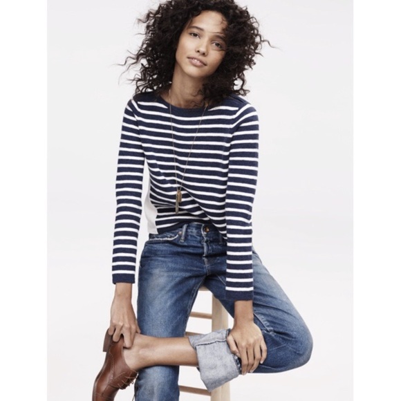 Madewell Sweaters - Madewell Shoulder Zip Blue White Striped Sweater